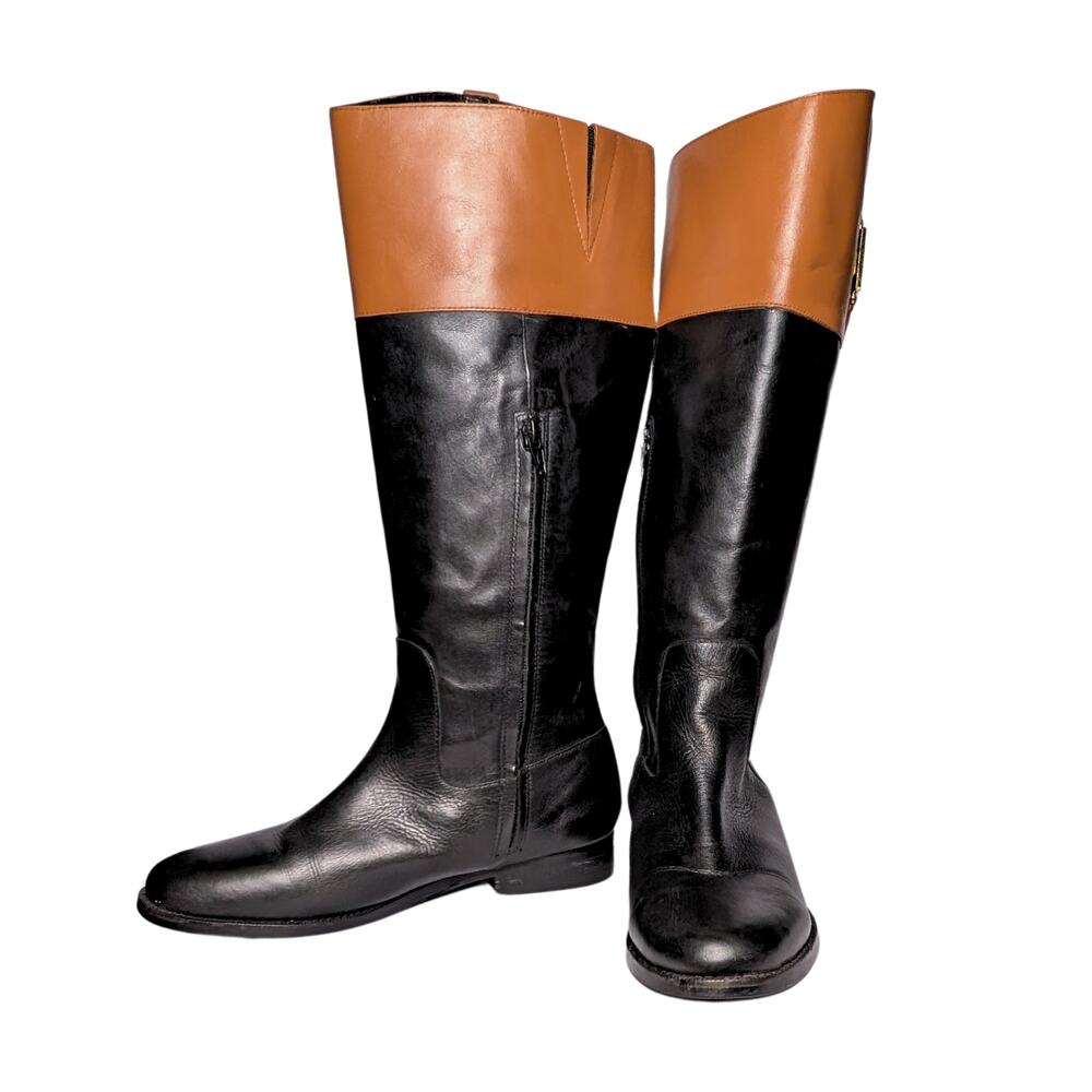 Ralph Lauren Two-Tone Leather Knee-High Riding Boots – Size 8.5